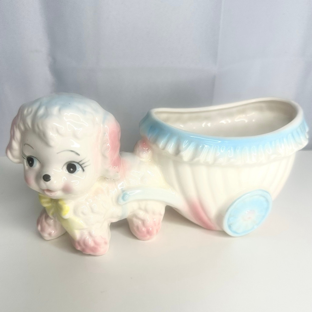 Vintage Antique Sheep Dog Pulling Cart Baby Planter by Frisco Japan
